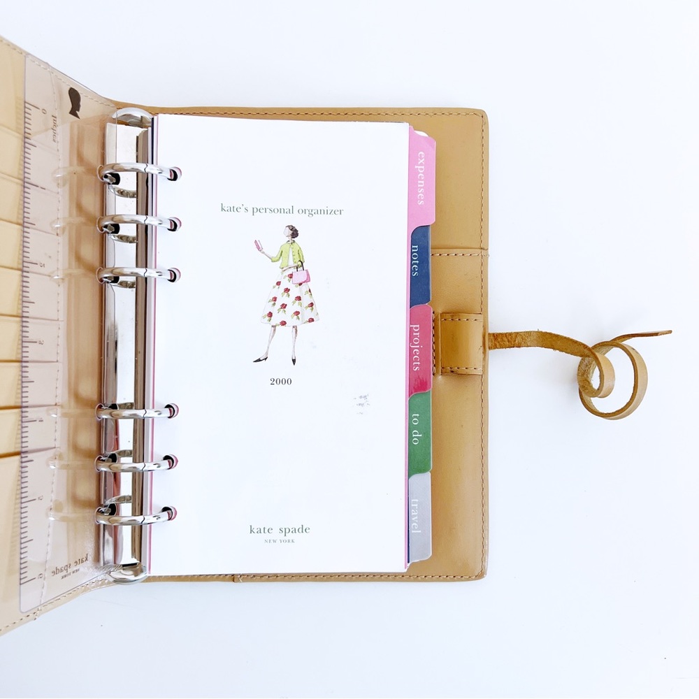 Y2K Kate Spade Day Planner, Tan Leather, Classic Preppy Calendar Life Planner